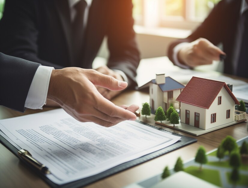 Real estate agent discussing property plans with clients, showcasing the expertise of a Top Real Estate Agent in Irvine.