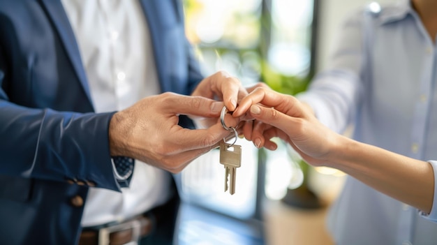 Top real estate agent in Newport Coast handing over keys to new homeowners